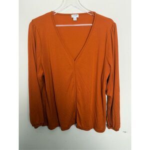 J. Crew AG068 Drapey ribbed V-neck top 2X Burnt Orange